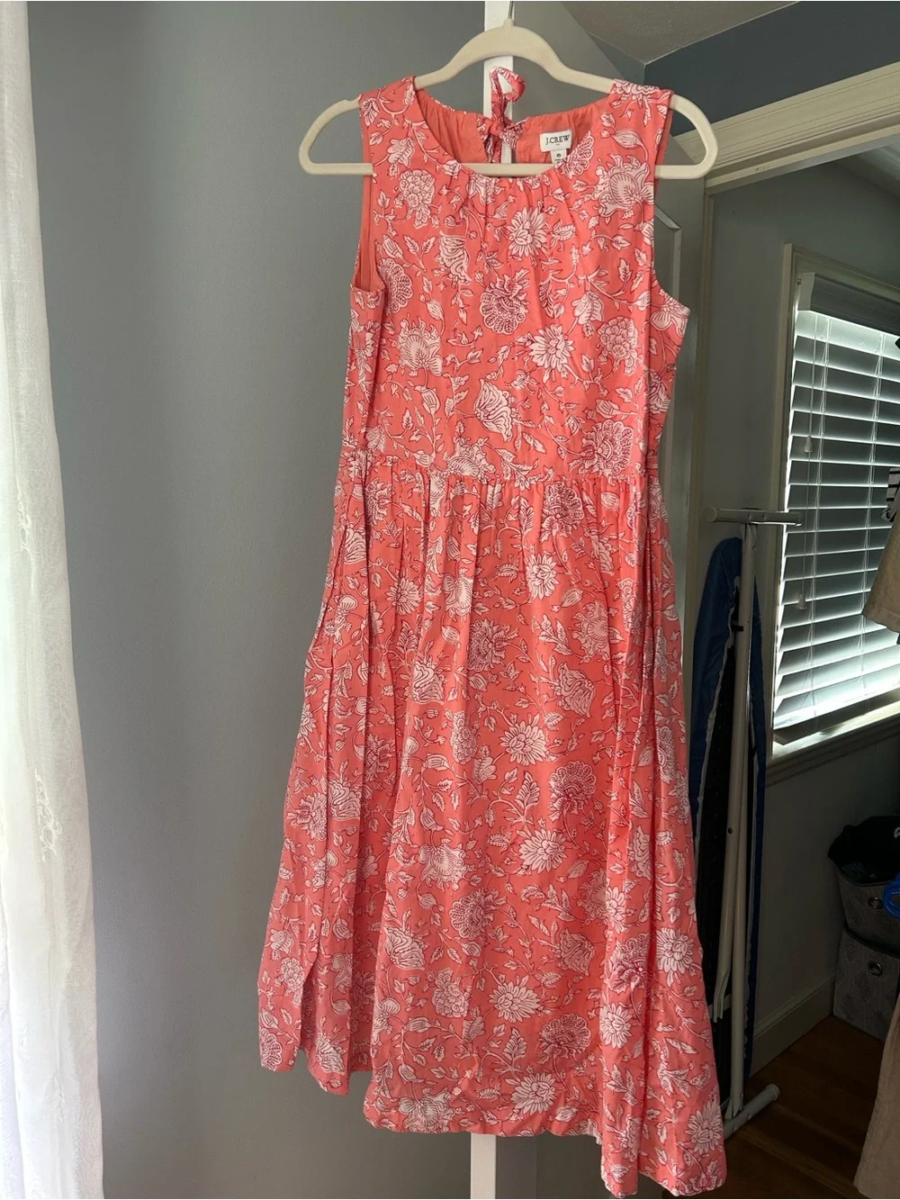 J. Crew Pink Floral Sleeveless Midi Dress with Back Bow